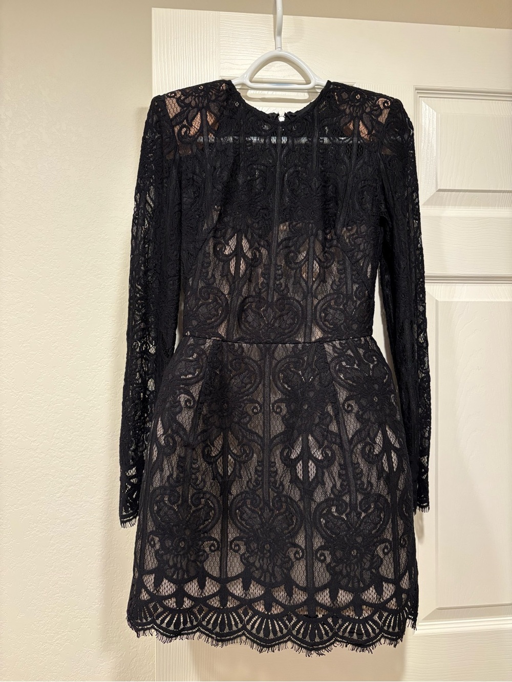 Bronx and Banco Black Lace Mini Dress with Nude Underlay